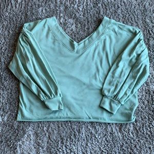 Seafoam/ mint green crop top with puffy sleeves